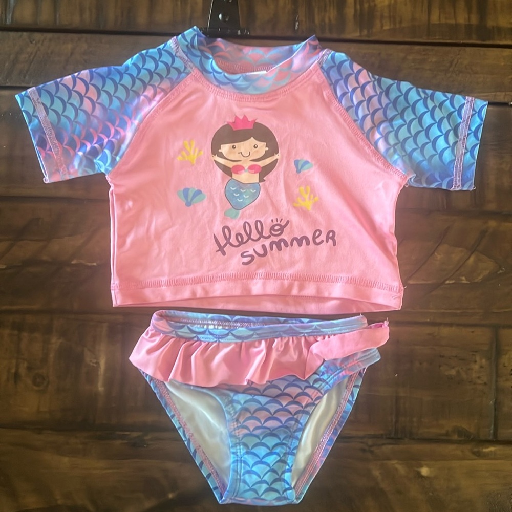 Swiggles 2 Piece Mermaid Swimsuit Short Sleeve Size 12 Months